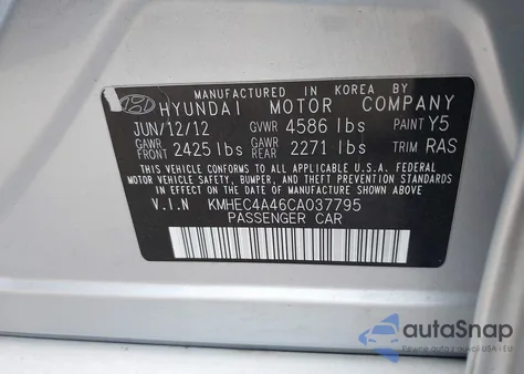2012 Hyundai Sonata Hybrid z USA, uszkodzony, nr VIN KMHEC4A46CA037795